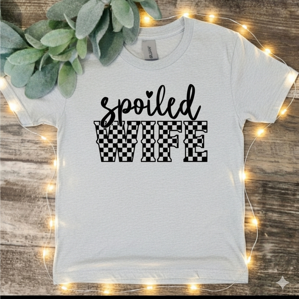 Spoiled wife shirt Fashion Checkered Retro print cute popular Wifey